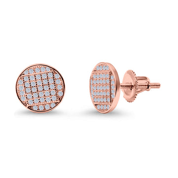 Hip Hop Round Stud Earrings Rose Tone, Simulated Cubic Zirconia Screw Back 925 Sterling Silver